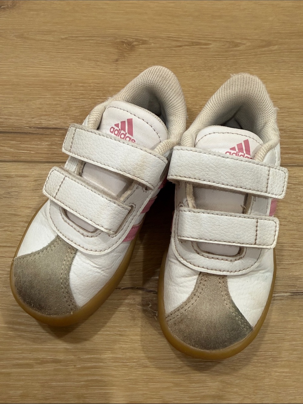 Kids White, Pink & Tan Velcro Sneakers Size 9K